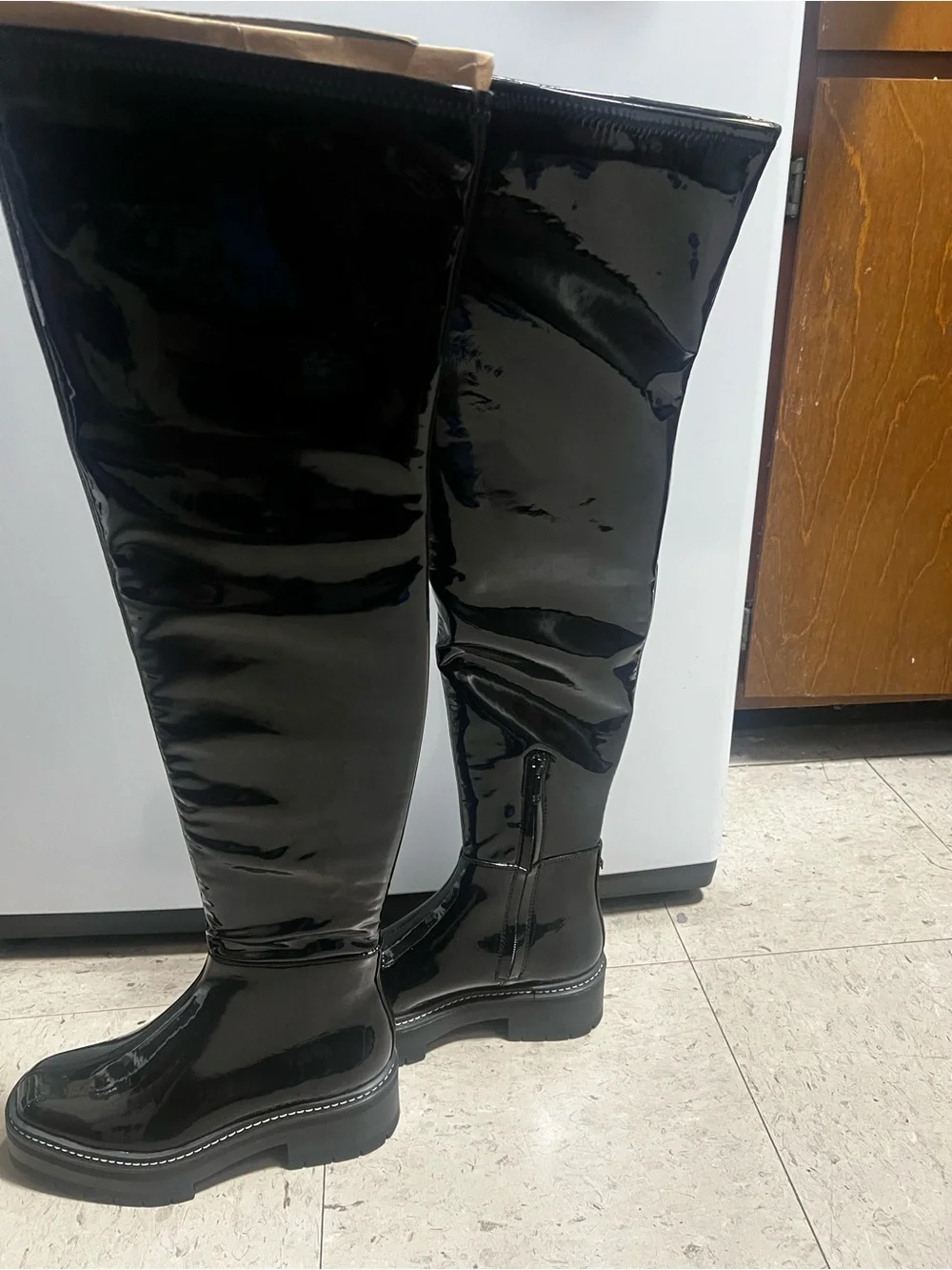Sam Edelman Lydia  black patent leather Over the kneeling sole boot Sz 6.5